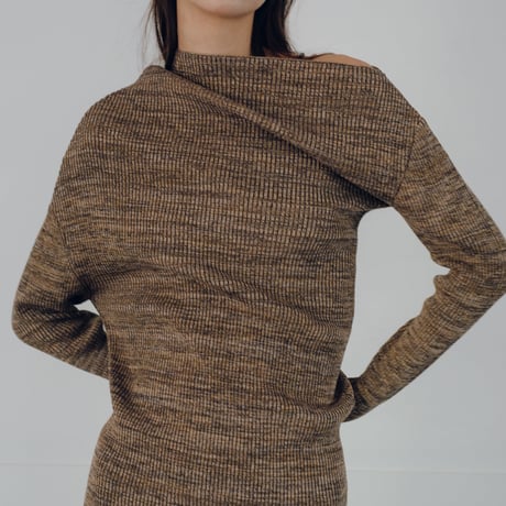 Cotton 5color Marled Rib Knit Drape Top (Moss)