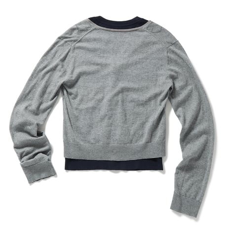 Eyelet Layered Knit Long Sleeve Top (Gray)