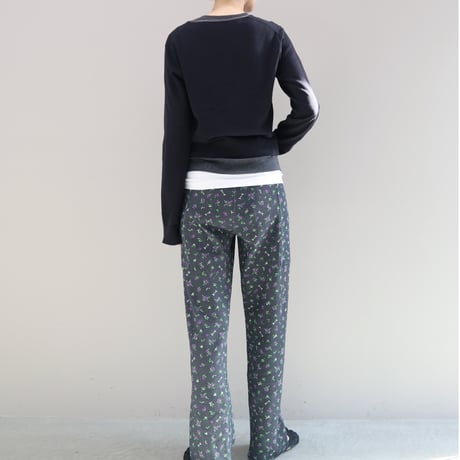 Eyelet Layered Knit Long Sleeve Top (BLACK）