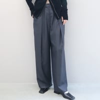 Wool Mix Hip Huggers Tucked Wide Slacks (Charcoal)