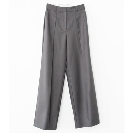 Wool Mix Hip Huggers Tucked Wide Slacks (Charcoal)
