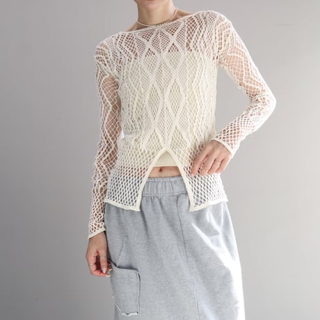 STRETCH LACE LONG SLEEVE TEE (IVORY)