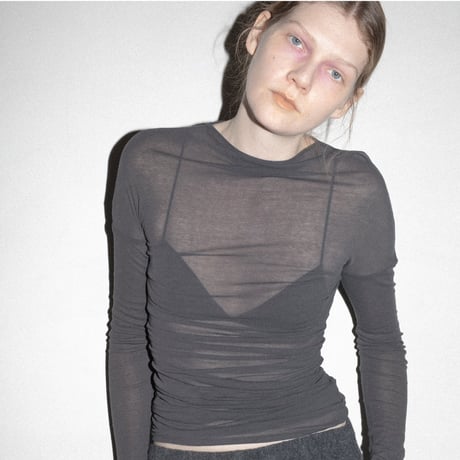Sheer Fraise Side Tuck Top (Charcoal)