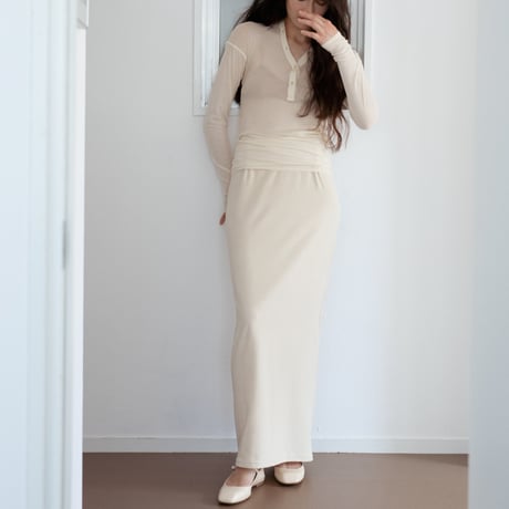 High Gauge Pile Long Skirt (Cream)