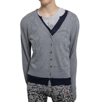 Eyelet Layered Knit Long Sleeve Top (Gray)