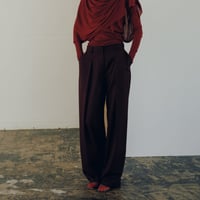 Wool Mix Hip Huggers Tucked Wide Slacks (Bordeaux)