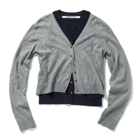 Eyelet Layered Knit Long Sleeve Top (Gray)