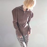 Full Zip Puff Sleeve Knit Top (BROWN)