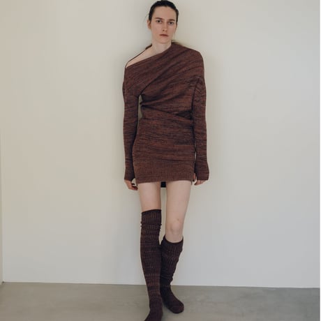 Cotton 5color Marled Rib Knit Drape Top (Maroon)
