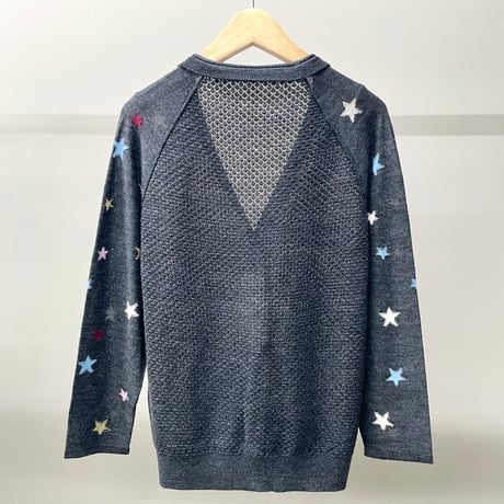 Star Sleeve Raglan Knit Cardigan (GRAY)