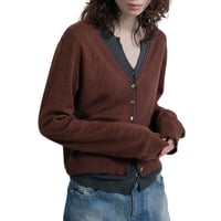 Eyelet Layered Knit Long Sleeve Top (BROWN)