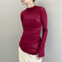 Sheer Fraise Side Tuck Top (Wine)