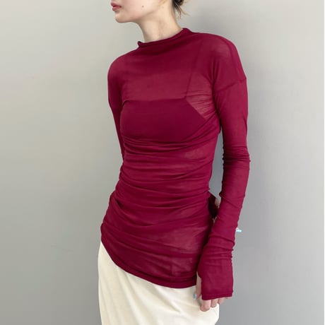 Sheer Fraise Side Tuck Top (Wine)