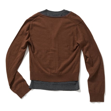 Eyelet Layered Knit Long Sleeve Top (BROWN)