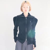 Full Zip Puff Sleeve Knit Top (BLACK)