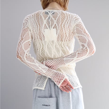 STRETCH LACE LONG SLEEVE TEE (IVORY)