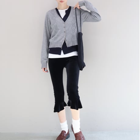 Eyelet Layered Knit Long Sleeve Top (Gray)