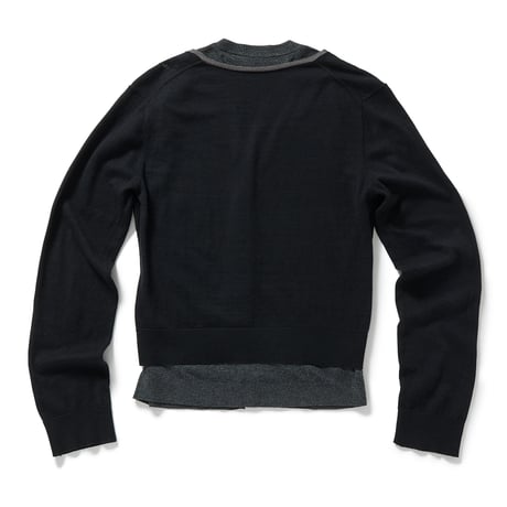 Eyelet Layered Knit Long Sleeve Top (BLACK）