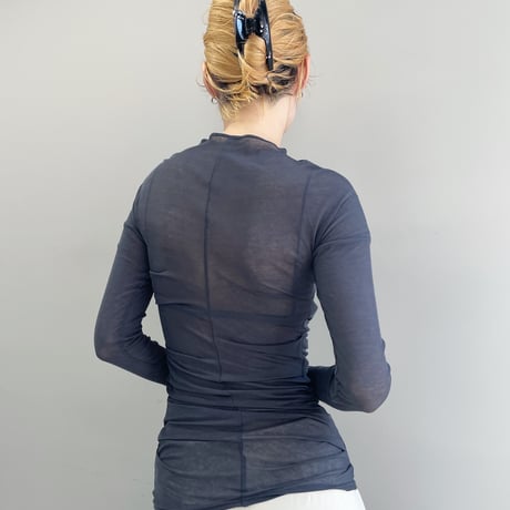 Sheer Fraise Side Tuck Top (Charcoal)