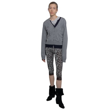 Eyelet Layered Knit Long Sleeve Top (Gray)