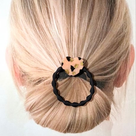 BEIGE GOLD FOIL×BIG HEART HAIR TIE