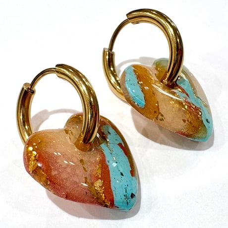 CARAMEL MARBLE HEART×HOOP ピアス