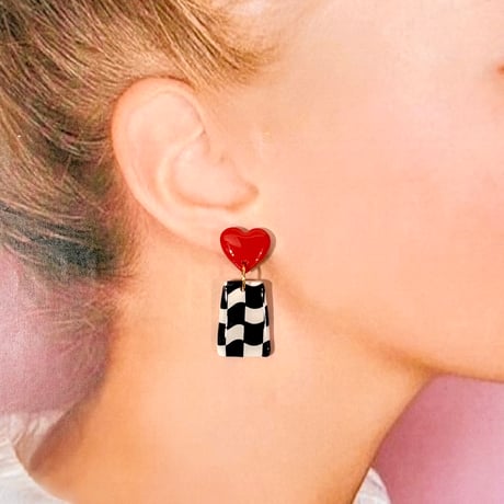 BLOCK CHECK×HEART DANGLE ピアス