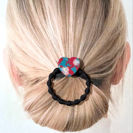 TEAL GREEN&WINE HOLOGRAM×BIG HEART HAIR TIE