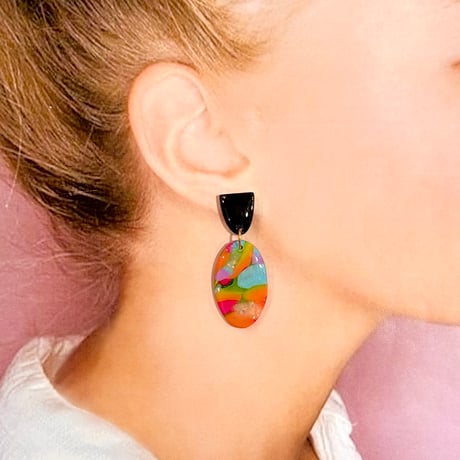 COLORFUL×LONG OVAL DANGLE ピアス/イヤリング