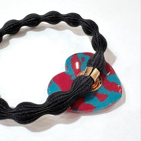 TEAL GREEN&WINE HOLOGRAM×BIG HEART HAIR TIE