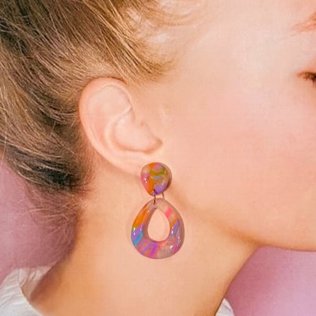 RAINBOW MARBLE×TEAR DROP DANGLE ピアス