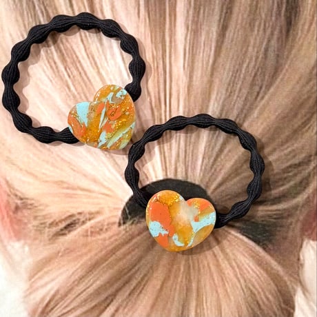 CARAMEL MARBLE×BIG HEART HAIR TIE