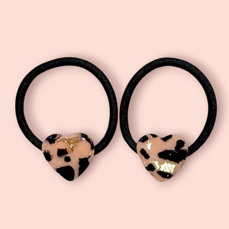 BEIGE GOLD FOIL×HEART HAIR TIE SET