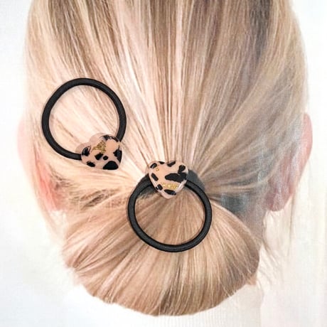 BEIGE GOLD FOIL×HEART HAIR TIE SET