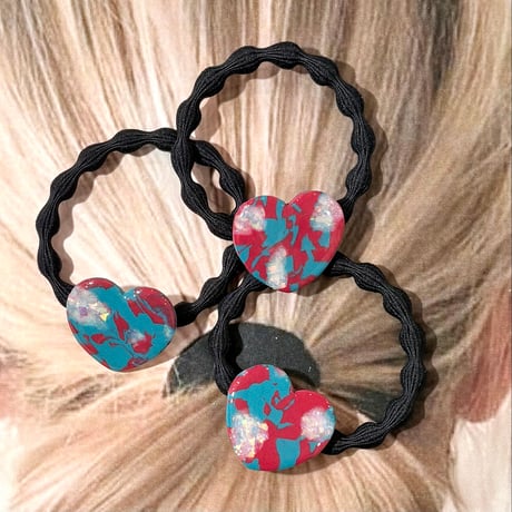 TEAL GREEN&WINE HOLOGRAM×BIG HEART HAIR TIE