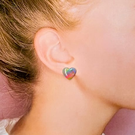 RAINBOW MARBLE×MINI HEART STUD ピアス/イヤリング