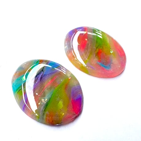RAINBOW MARBLE×OVAL STUD ピアス/イヤリング