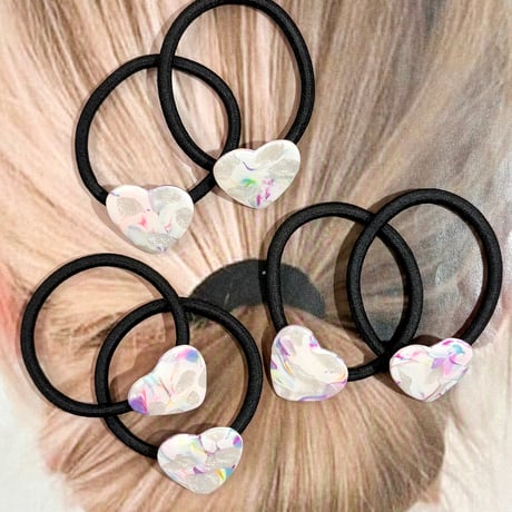 WHITE PEARL MIX×HEART HAIR TIE SET