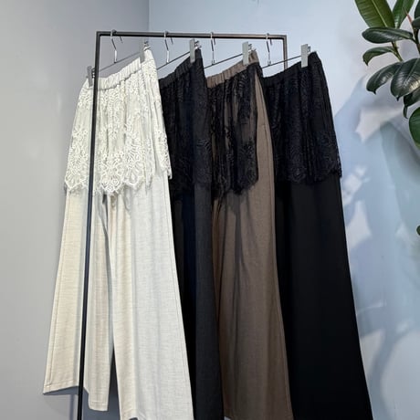 【CLOCHE】レースドッキングワイドPT  ［652-86567］