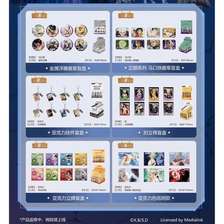 【Dr.STONE × 南漫社】ドクターストーン 中国限定発売 「正顔」トレーディング スクエア缶バッジ（全8種）