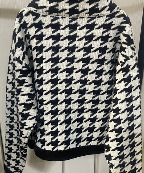 MARGAUX VINTAGE 千鳥柄ニットジップカーディガン