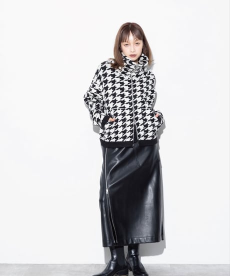 MARGAUX VINTAGE 千鳥柄ニットジップカーディガン