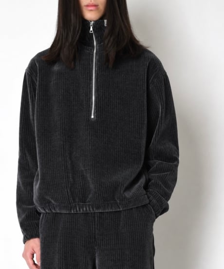 SUPER THANKS Stretch corduroy Half zip hoodie