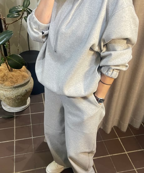 SUPER THANKS stretch wool like half zip hoodie