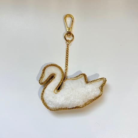 ザリ刺繍／スワン／バッグチャーム