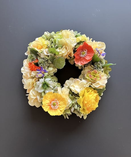 【Flower wreath / フラワーリース 】　L  　ポピー　イエローオレンジ