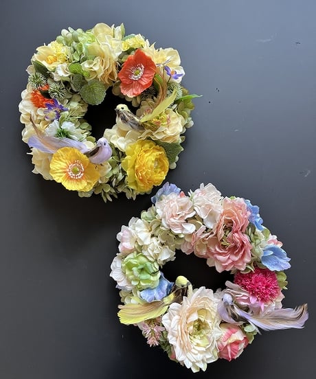 【Flower wreath / フラワーリース 】　L  　ダリア　ピンク