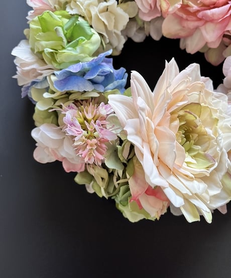 【Flower wreath / フラワーリース 】　L  　ダリア　ピンク