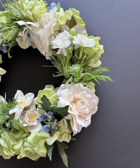【Flower wreath / フラワーリース 】　М  　ホワイトローズ