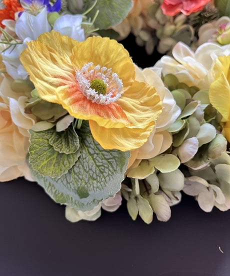 【Flower wreath / フラワーリース 】　L  　ポピー　イエローオレンジ